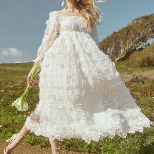 Eddy Aesthetic Jocelyn Lacy Puff Sleeve Midi Dress